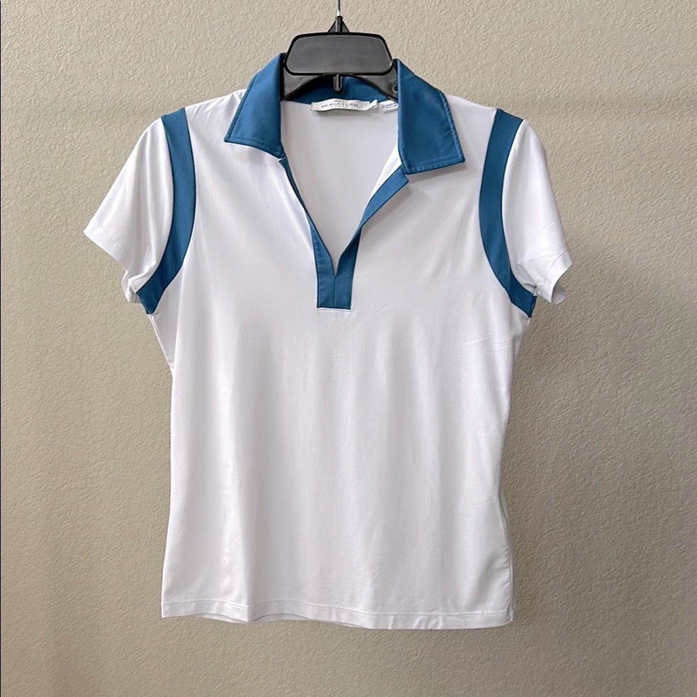 Bugatchi White and Blue Women's Polo Top